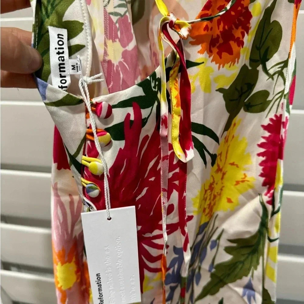 REFORMATION NWT Jennis Floral Silk Halter Mini Dress Low Back String Tie M - Picture 13 of 15